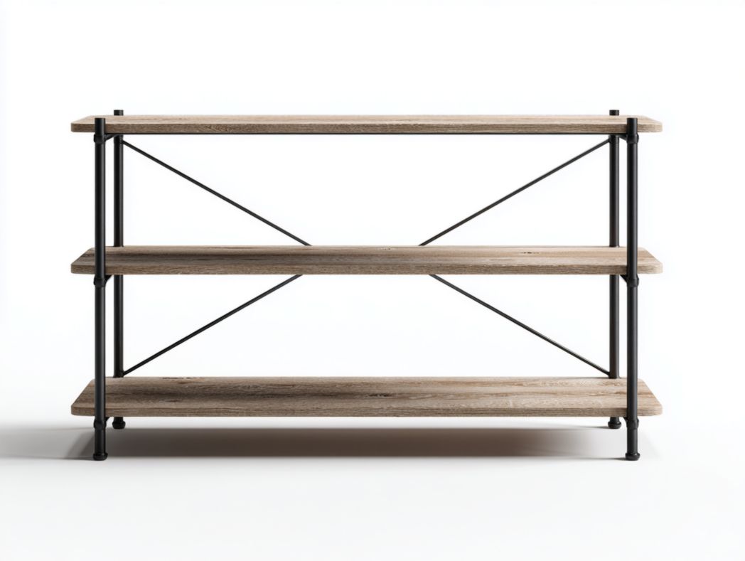 Étagère de rangement double couche marron clair avec cadre en métal noir