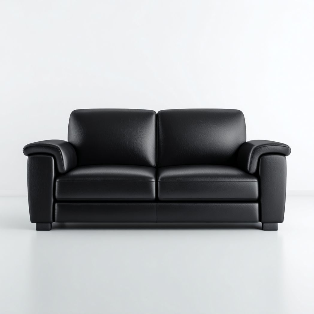 Causeuse en cuir synthétique noir avec pieds en bois noir