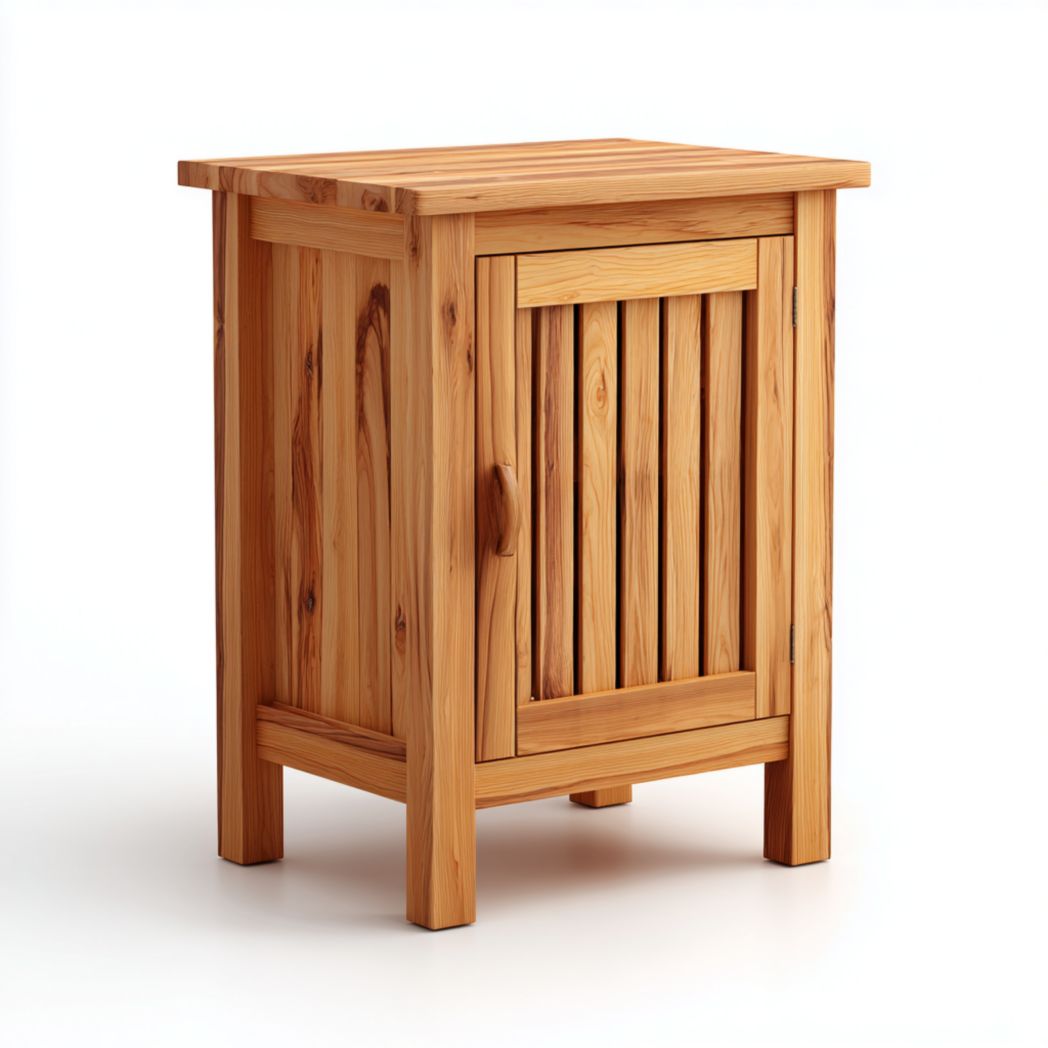 Table de chevet en bois massif marron clair avec portes verticales