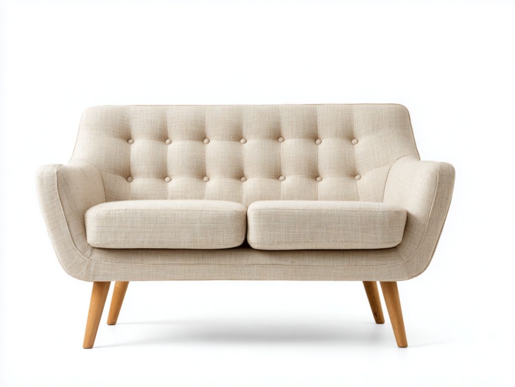 Canapé en tissu beige avec pieds en bois marron clair