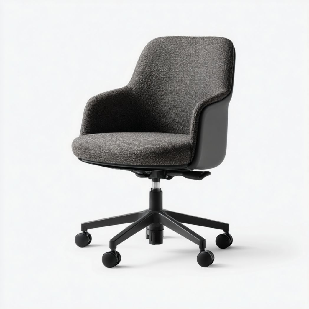 Chaise de bureau pivotante en tissu gris foncé avec base en métal noir