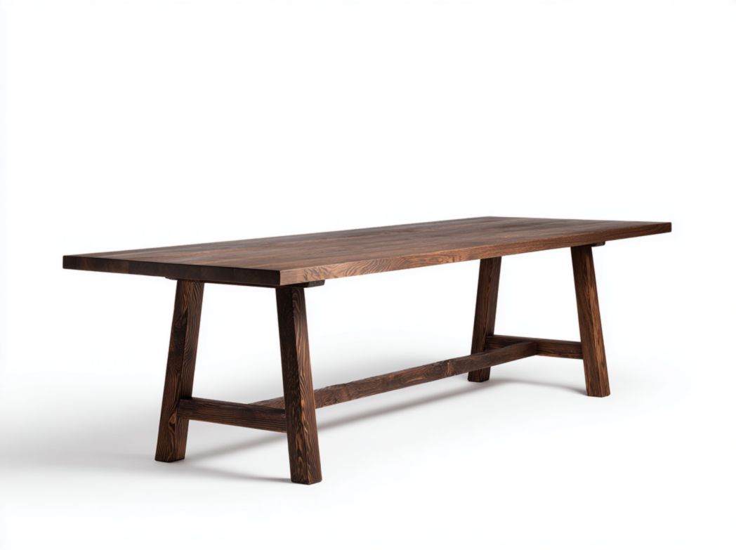 Table à manger en bois massif marron foncé avec pieds en forme de A