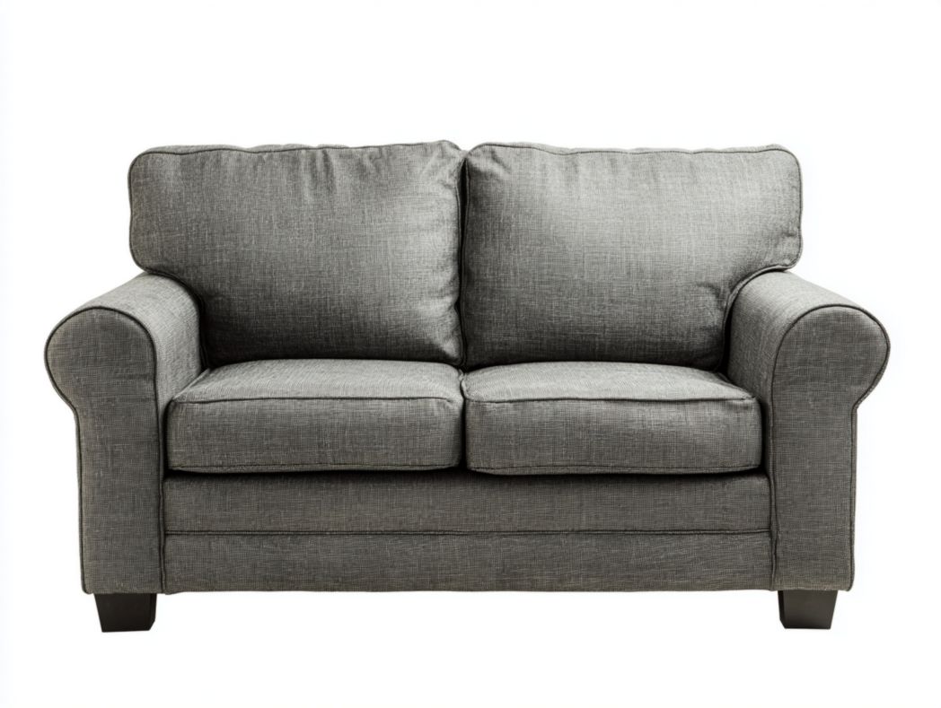 Canapé deux places en tissu gris foncé avec pieds noirs