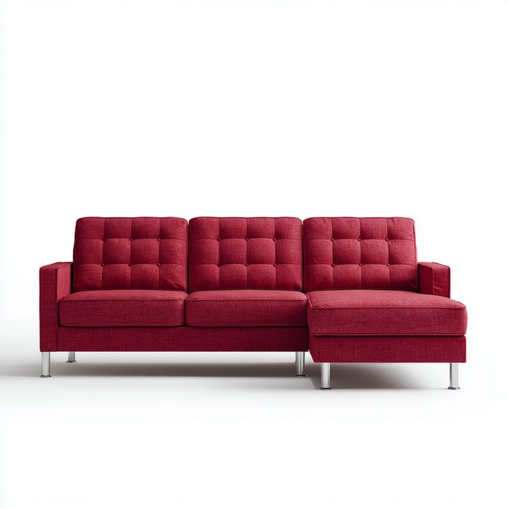 Canapé d'angle en tissu rouge avec pieds en métal