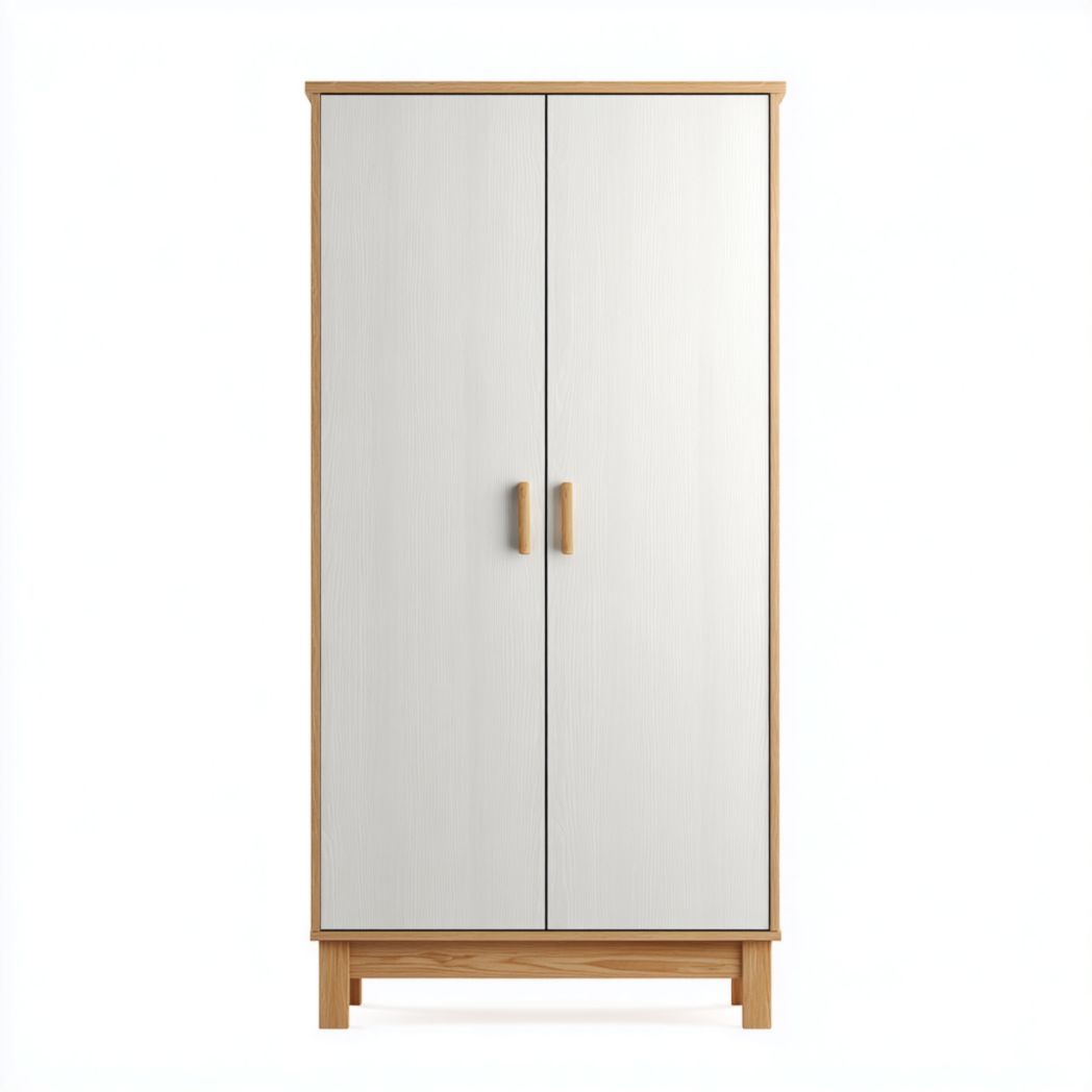 Armoire à deux portes en MDF gris clair avec cadre et poignées marron clair