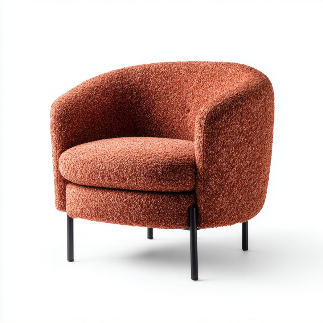 Fauteuil en tissu éponge orange avec pieds en métal noir