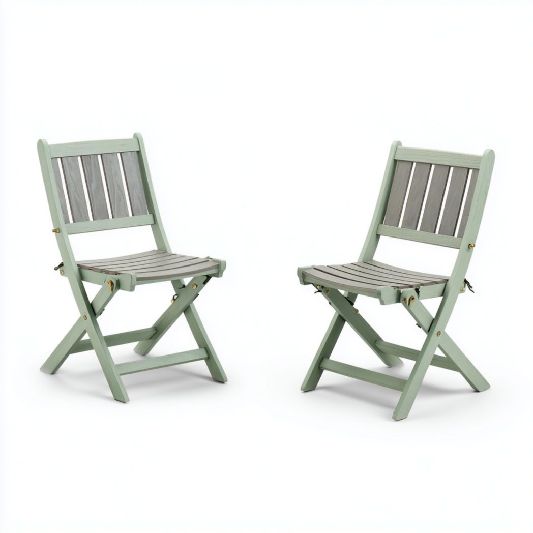 Chaise de jardin pliante en bois massif, verte et grise