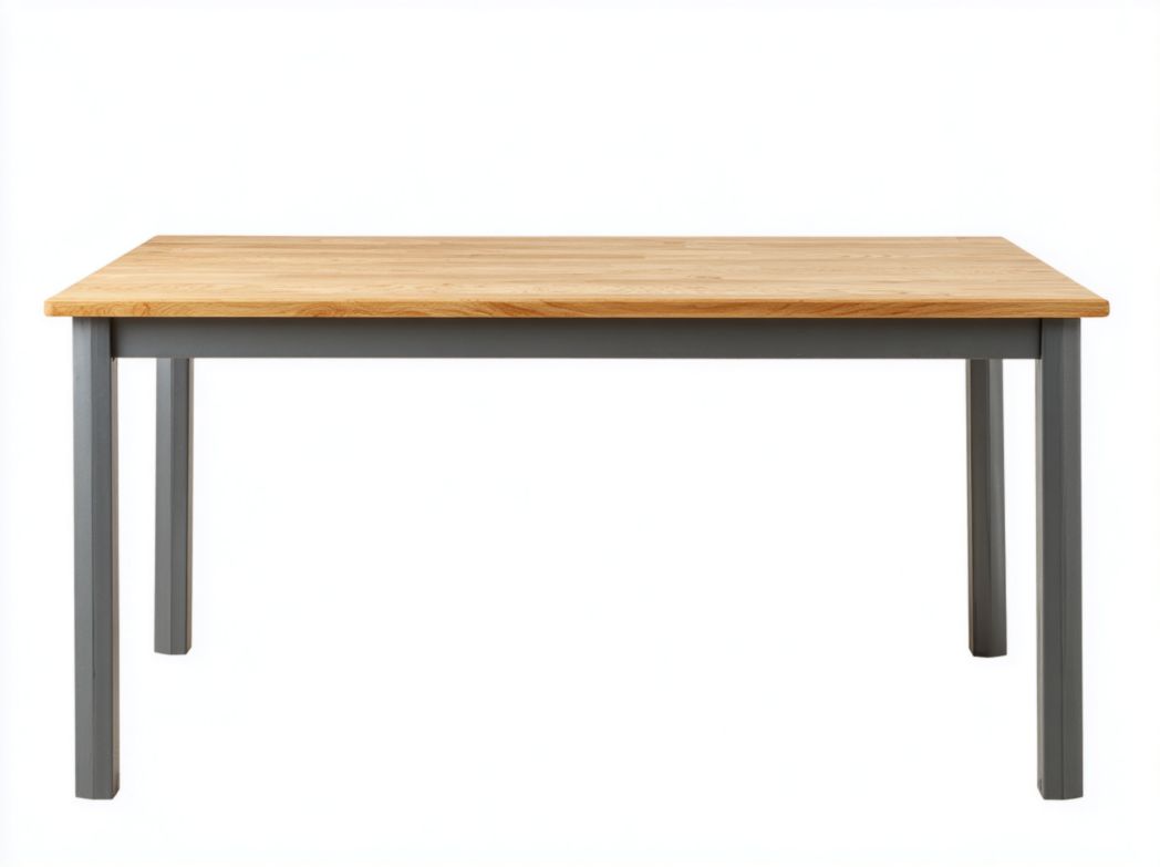 Table à manger en bois massif marron clair avec pieds gris