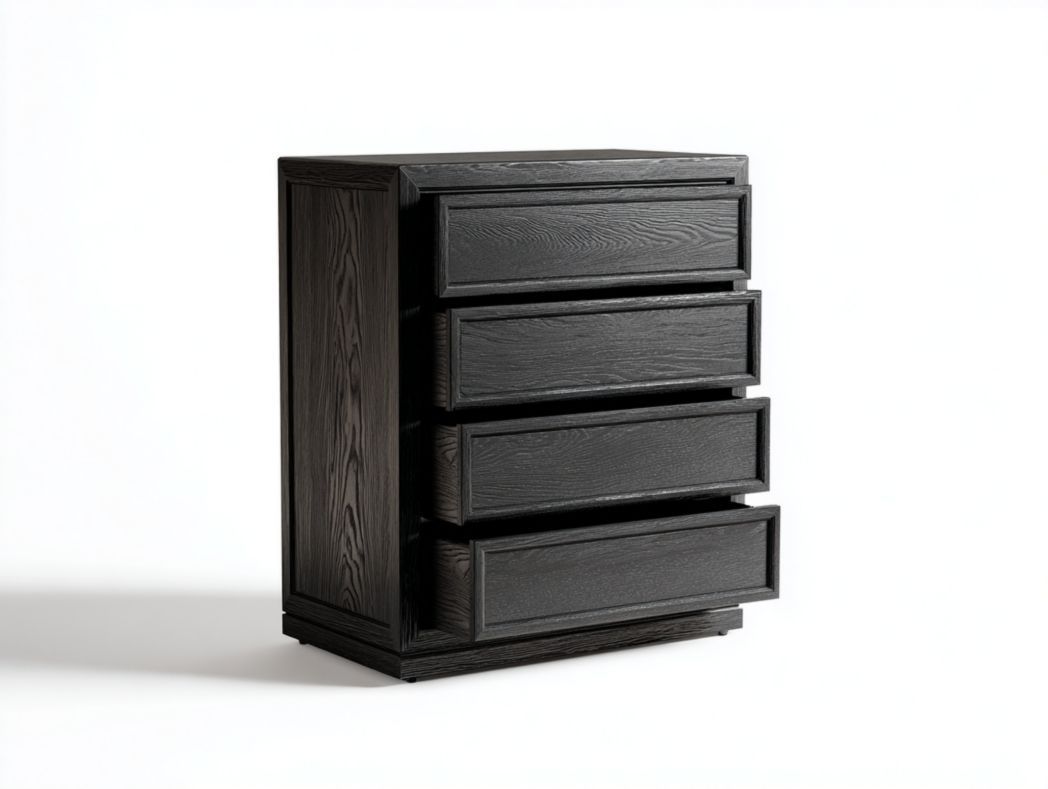 Commode en bois noir à quatre tiroirs sans poignées