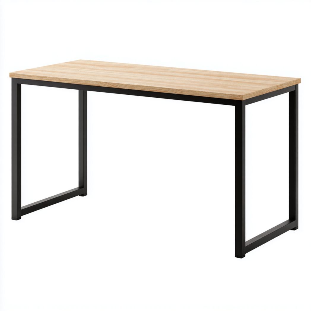 Table de jardin rectangulaire marron clair avec plateau en bois et structure en métal noir