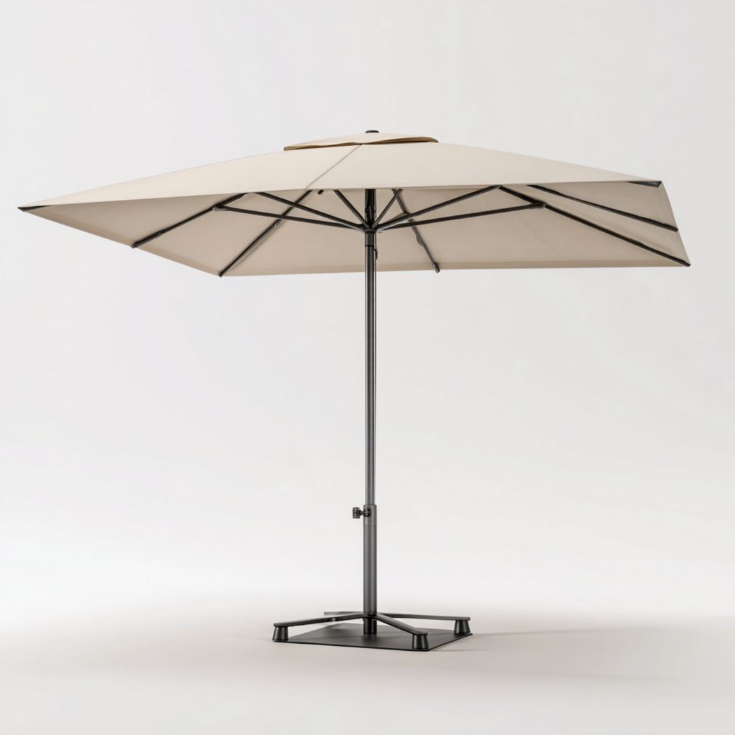 Parasol carré beige avec mât en métal noir