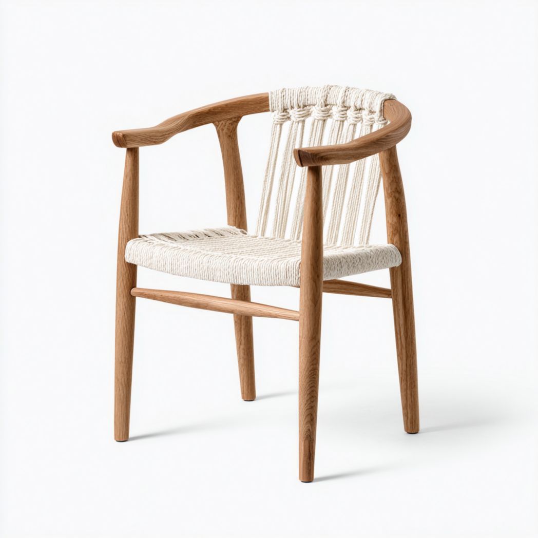 Chaise de salle à manger en bois massif tressé marron clair et beige