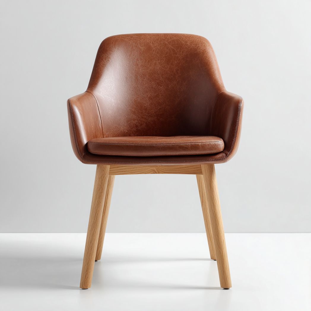 Fauteuil en cuir synthétique marron avec structure en bois massif