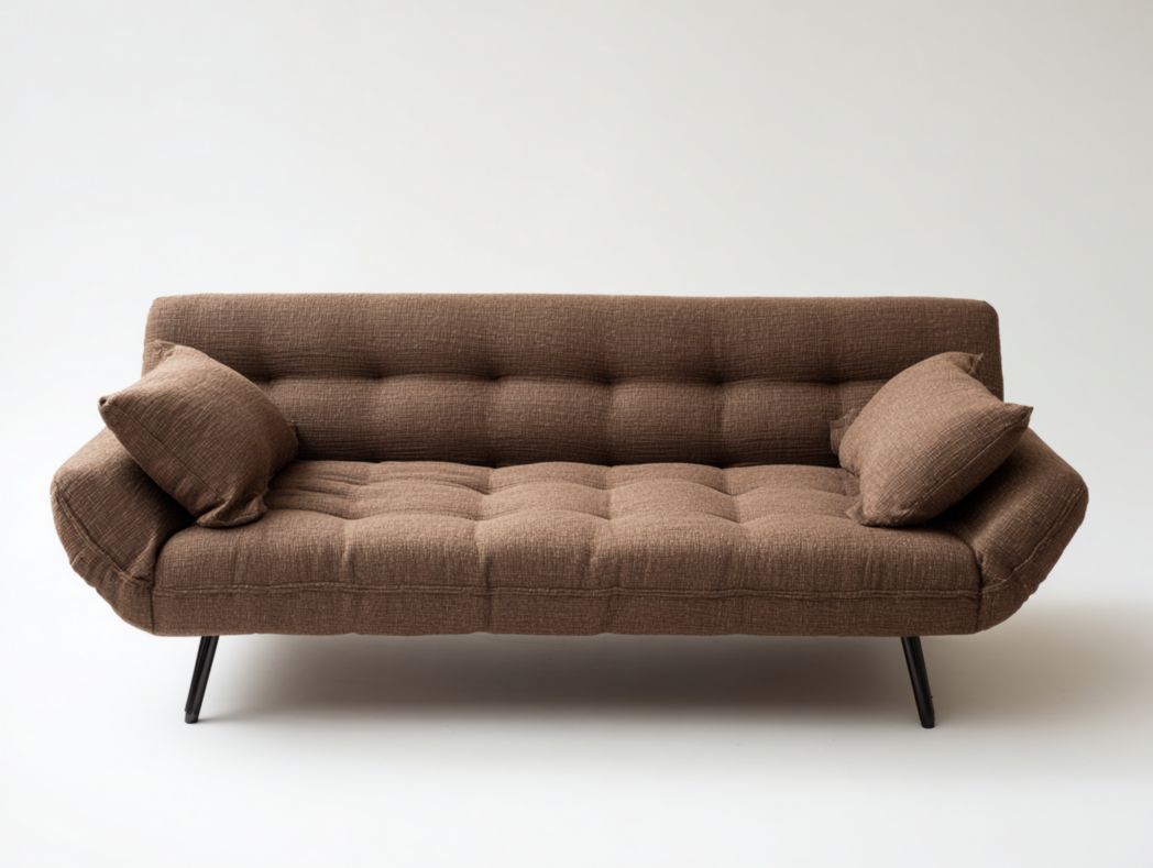 Canapé en tissu d'agneau blanc cassé avec pieds en métal noir et 2 coussins