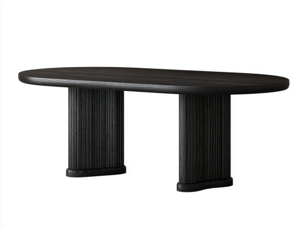 Table à manger ovale noire avec pieds centraux doubles