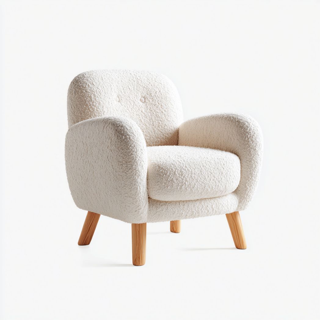 Fauteuil en éponge beige avec pieds en bois marron clair