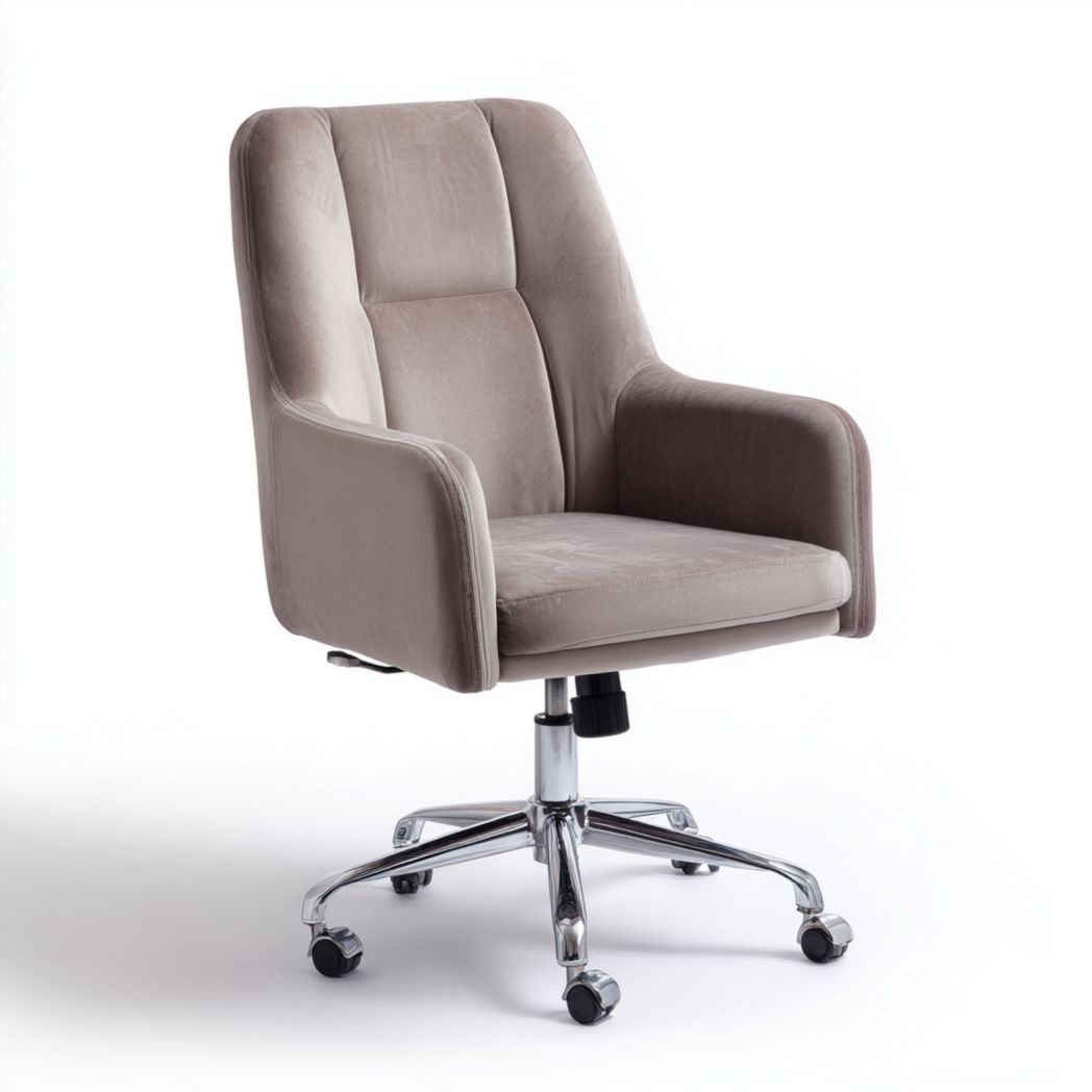 Chaise de bureau pivotante en tissu gris avec base en métal argenté