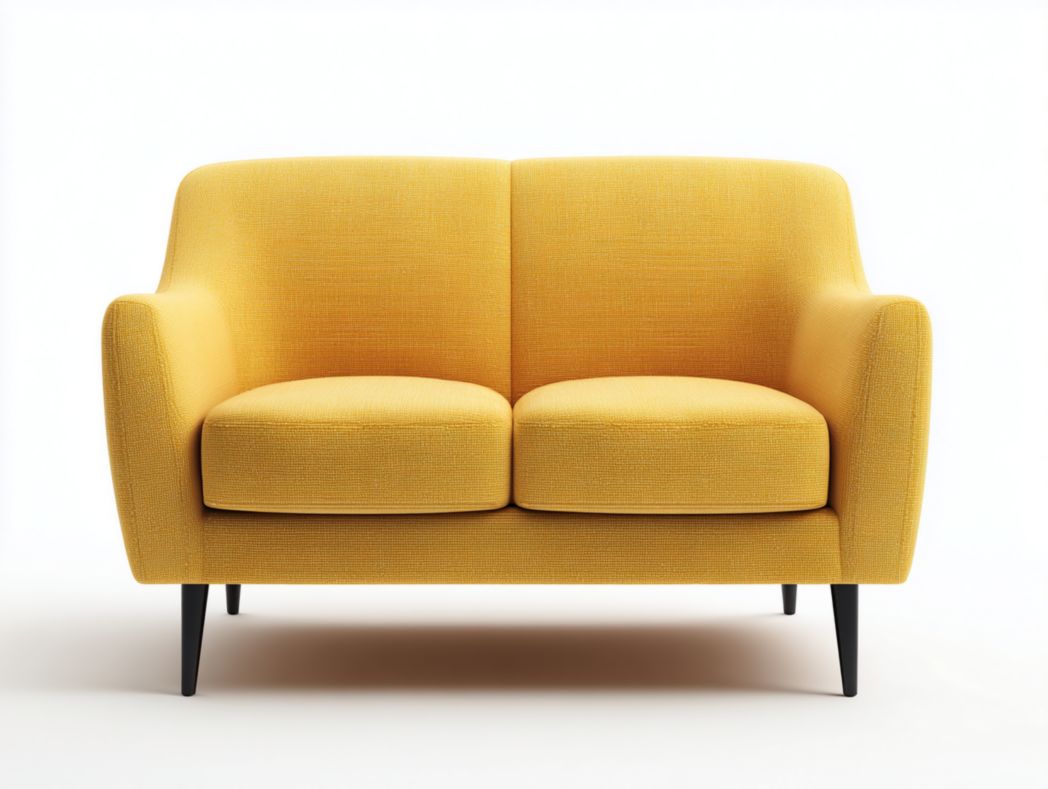Canapé deux places en tissu jaune avec pieds noirs