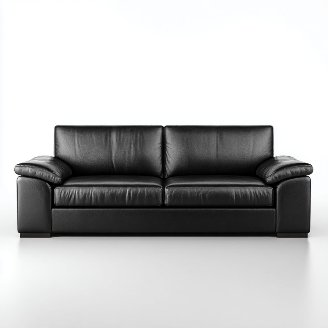 Causeuse en cuir synthétique noir avec pieds en bois noir