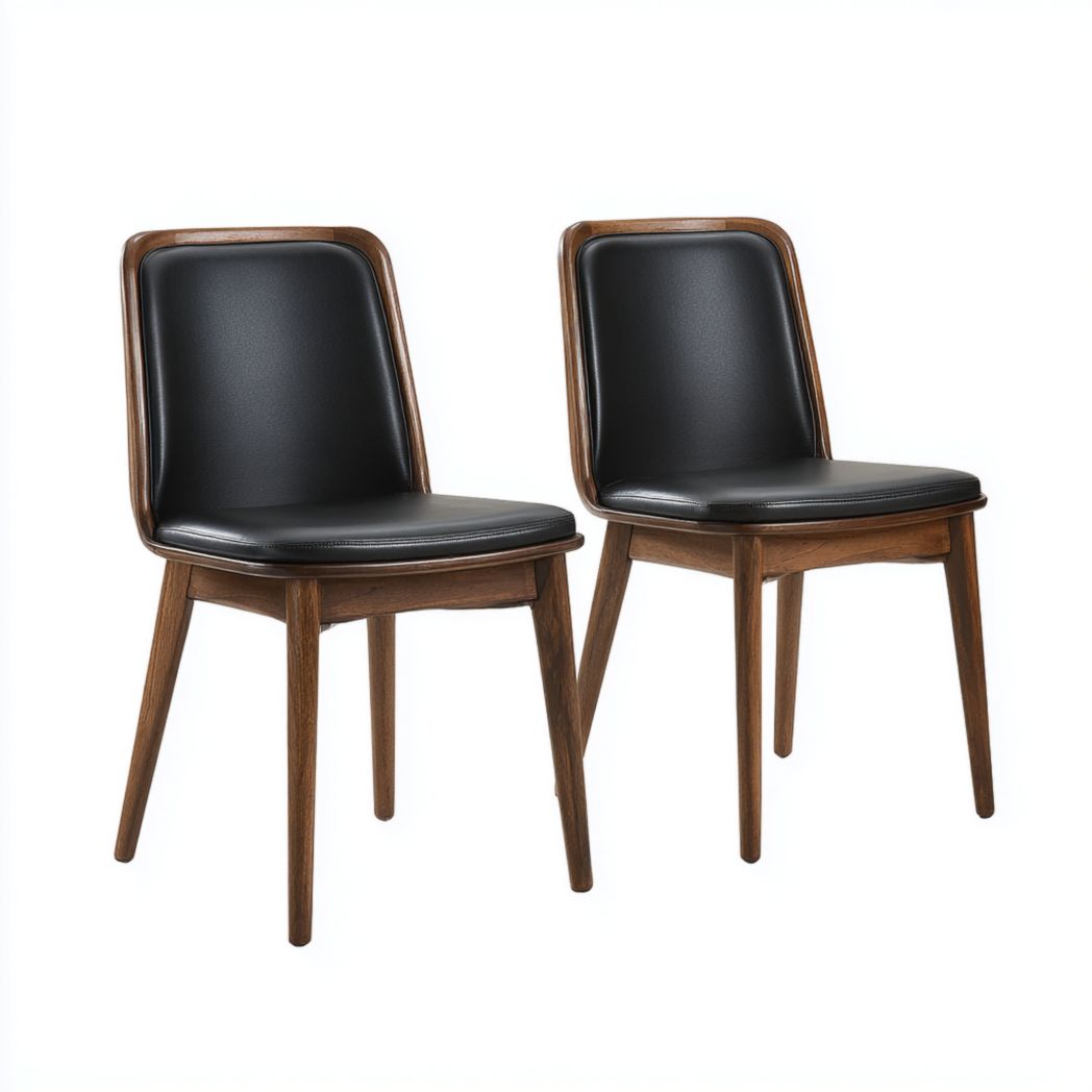 Ensemble de deux chaises de salle à manger en similicuir et bois massif marron foncé et noir