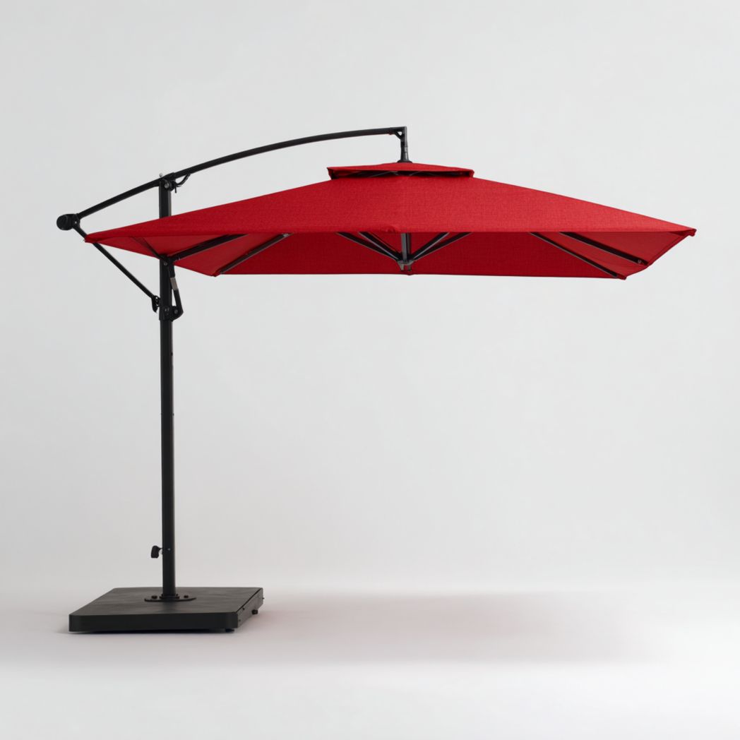 Parasol suspendu carré rouge avec cadre noir