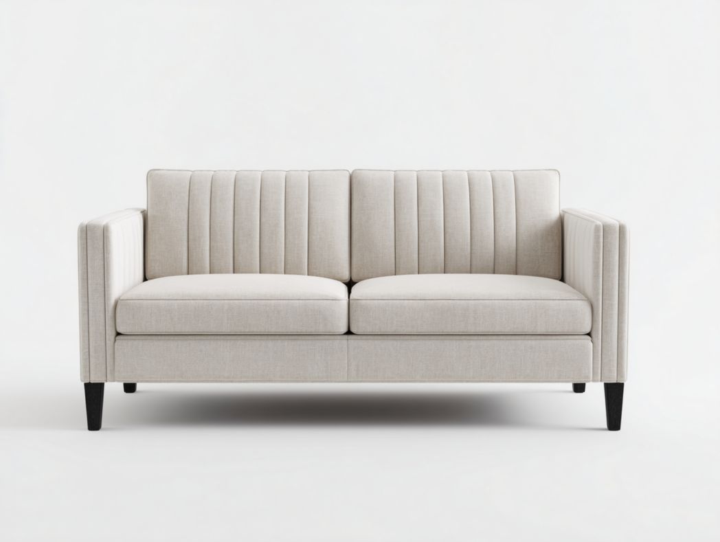 Canapé en tissu beige clair avec pieds noirs
