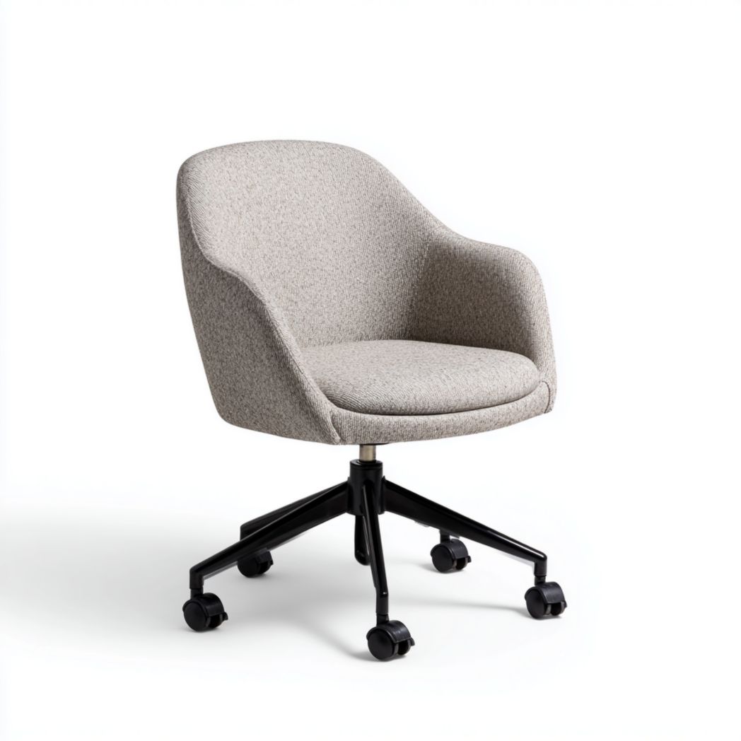 Chaise de bureau pivotante en tissu beige avec base en métal noir