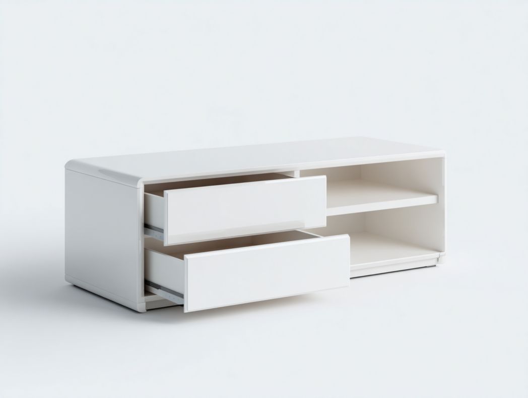 Meuble TV blanc pur avec deux tiroirs