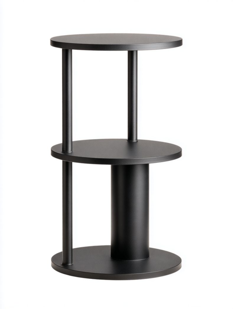 Table d'appoint ronde à double couche en métal noir