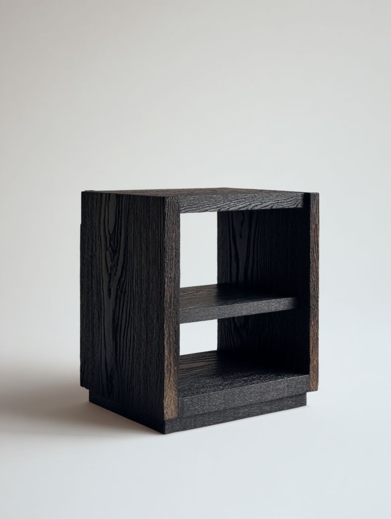 Table d'appoint double couche en bois noir foncé