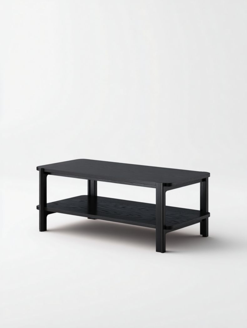 Table basse double couche en bois massif noir