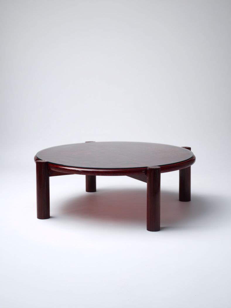Table basse ronde en bois massif, brun rougeâtre