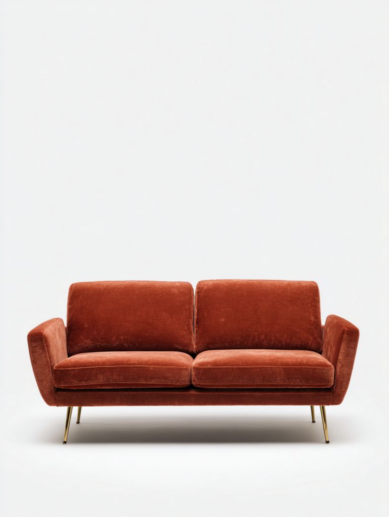 Causeuse en velours rouge cuivré