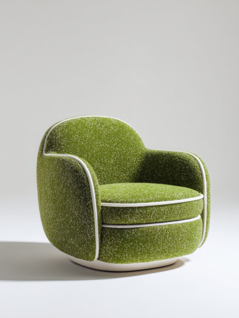 Chaise longue verte avec base ronde blanche