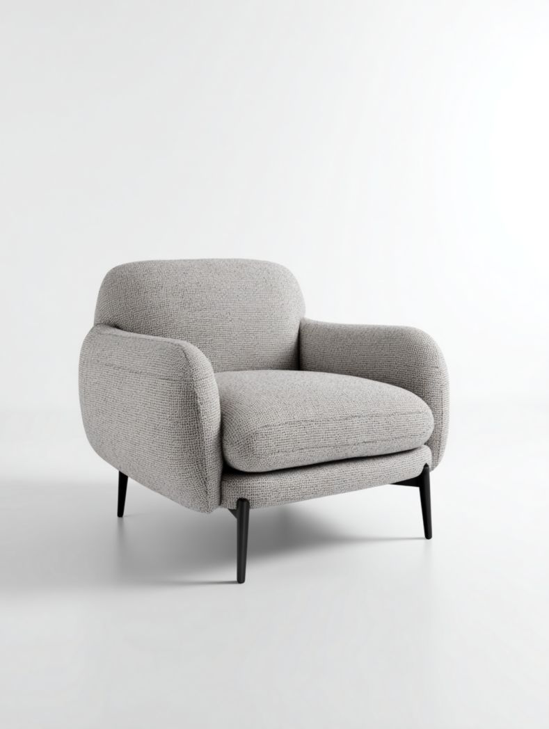 Grand fauteuil de salon en tissu gris clair