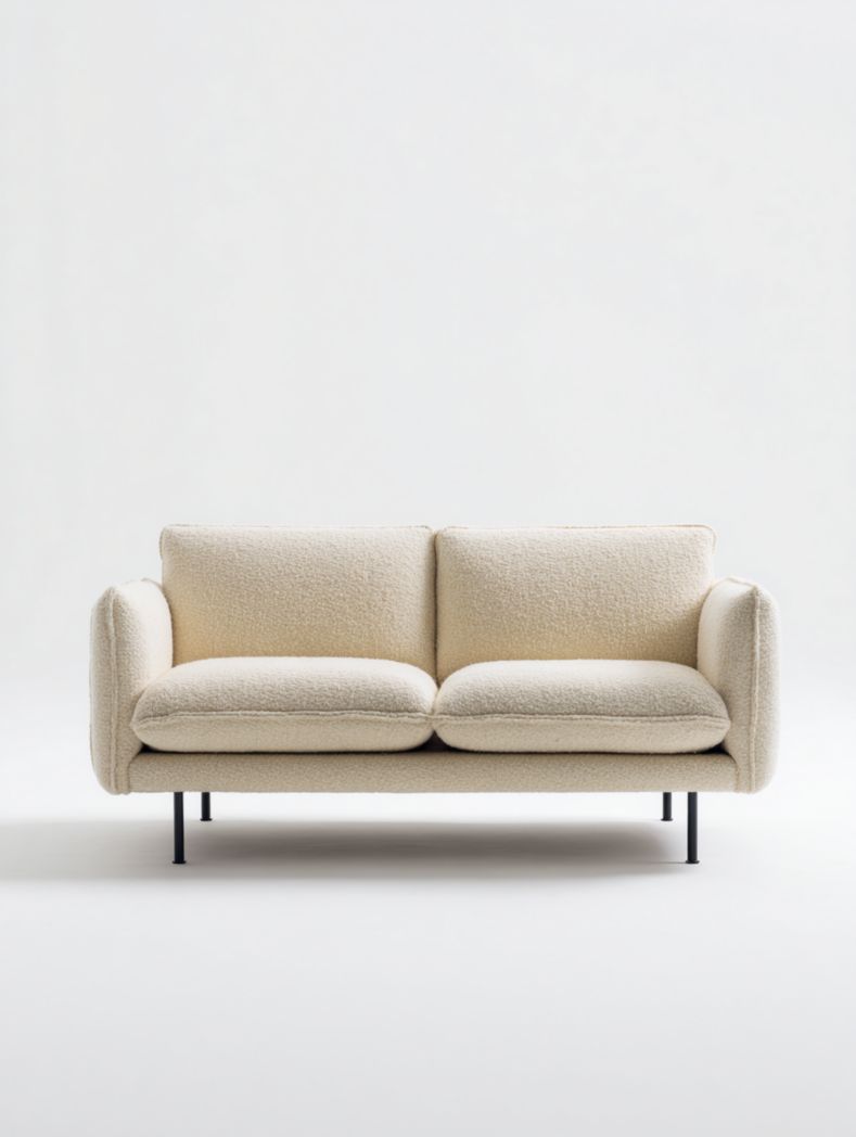 Canapé double en tissu bouclé blanc cassé