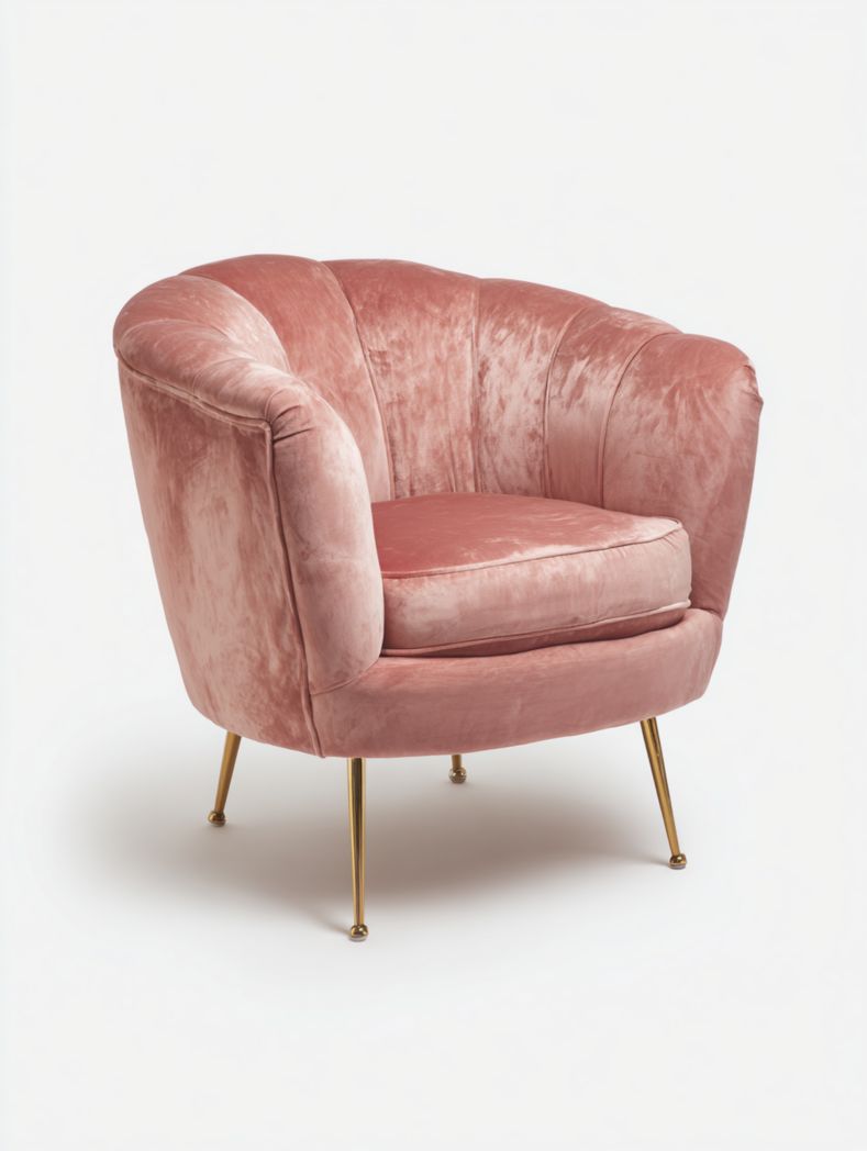 Chaise longue en velours rose avec pieds en métal doré