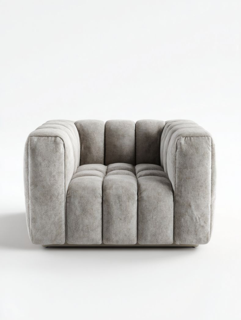 Grand fauteuil de salon en tissu gris clair