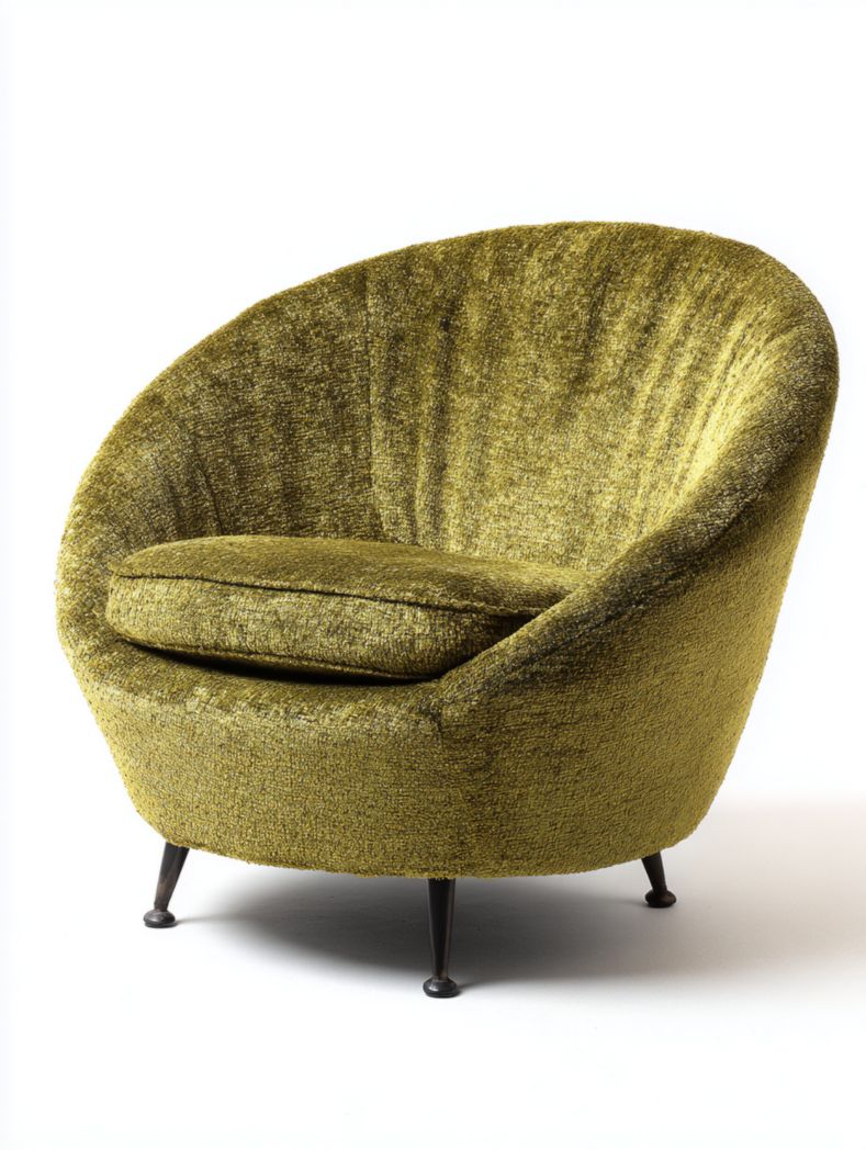 Fauteuil de salon en tissu vert olive