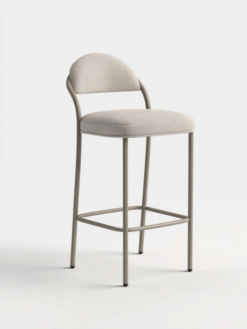 Tabouret de bar en tissu beige avec cadre gris
