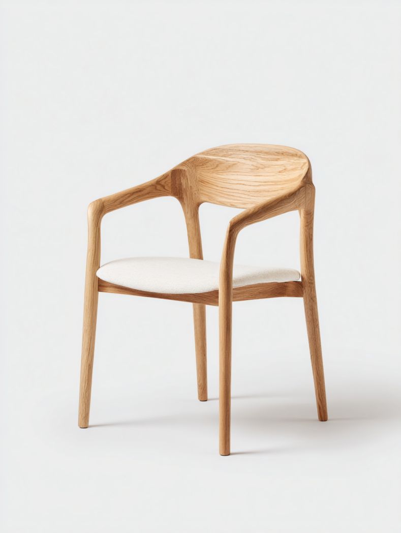 Chaise en bois massif avec accoudoirs et assise en tissu