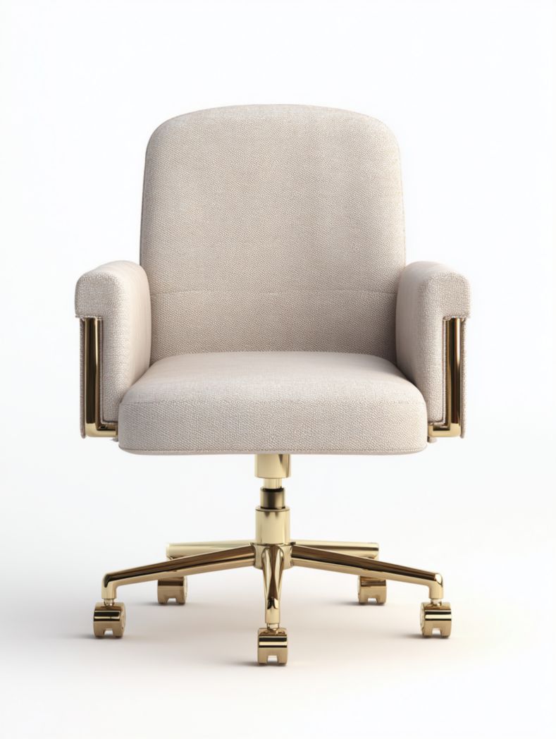 Chaise de bureau pivotante en tissu avec base en métal et roulettes - Beige