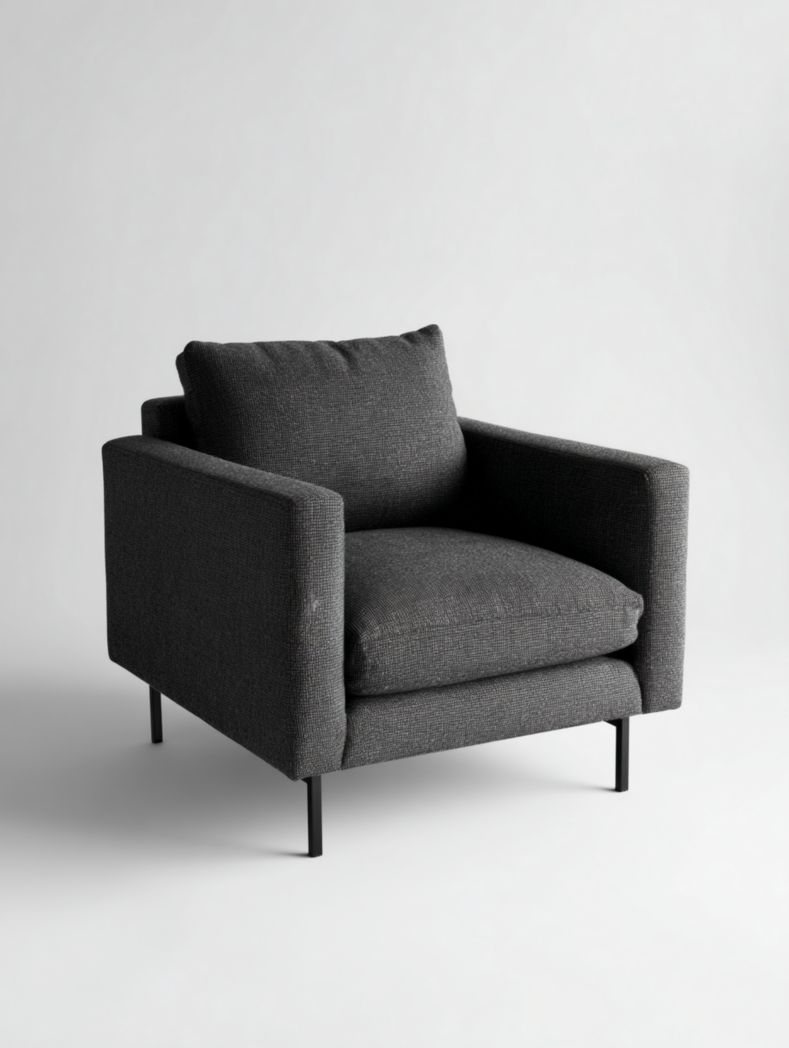 Grande chaise longue en tissu gris foncé avec coussin d'assise rectangulaire assorti