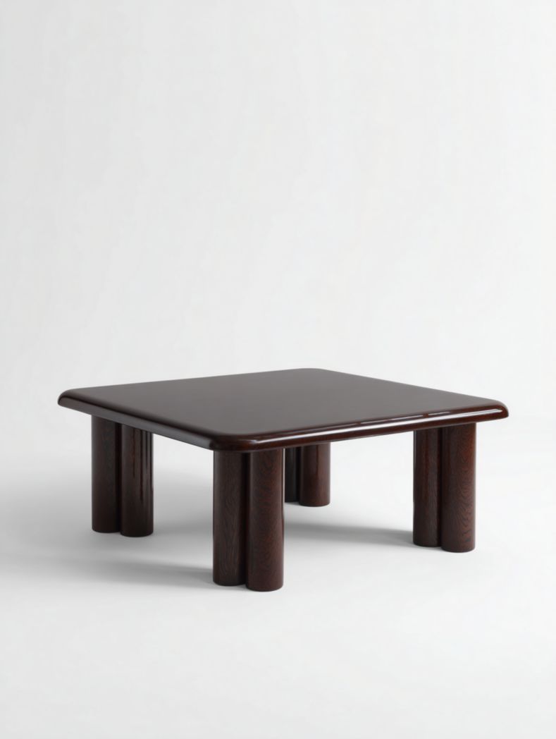 Table basse carrée en bois massif, marron foncé