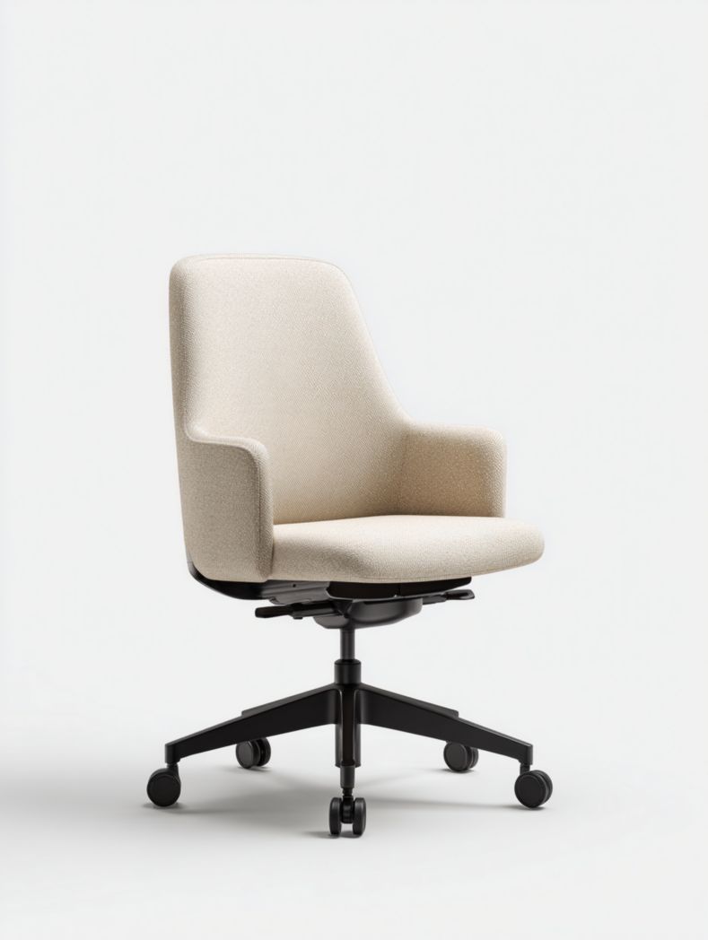 Chaise de bureau pivotante en tissu avec base noire et roulettes - Beige