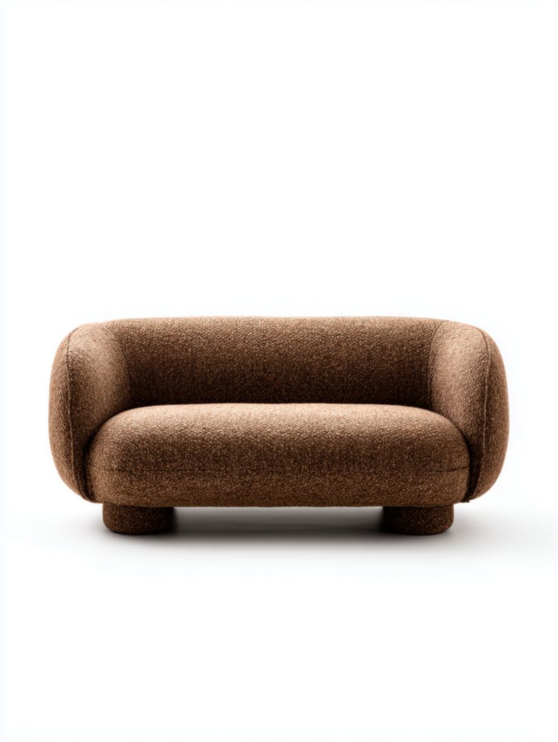 Canapé deux places en tissu marron avec base ronde