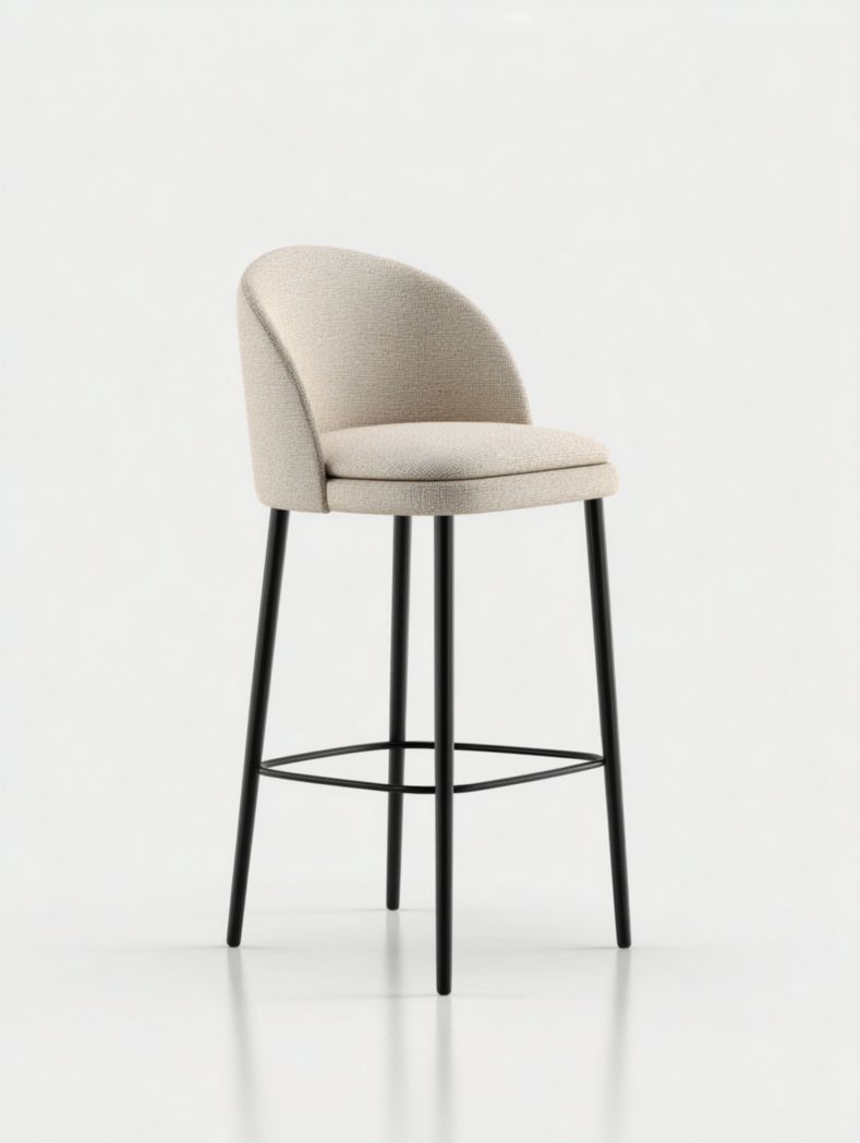 Tabouret de bar en tissu beige avec cadre noir