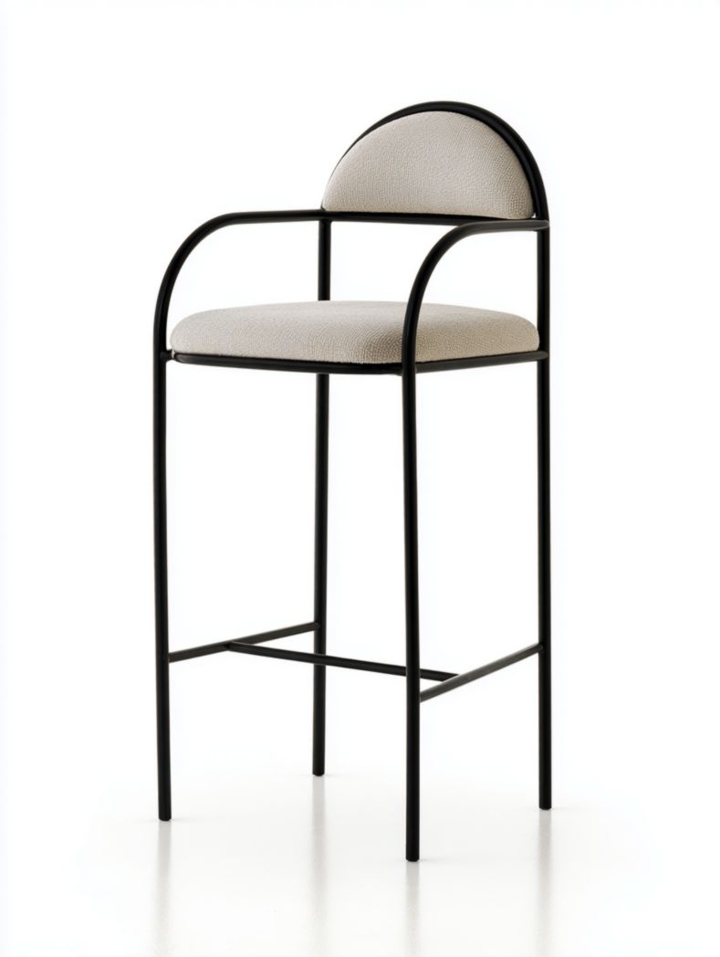 Tabouret de bar en tissu beige avec structure en métal noir