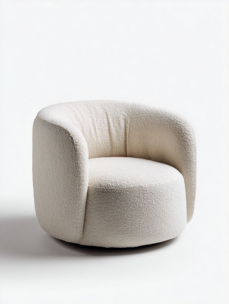 Fauteuil pivotant en tissu éponge blanc cassé avec base noire