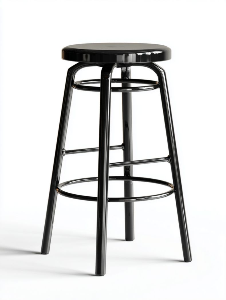tabouret de bar noir avec structure en métal et assise ronde